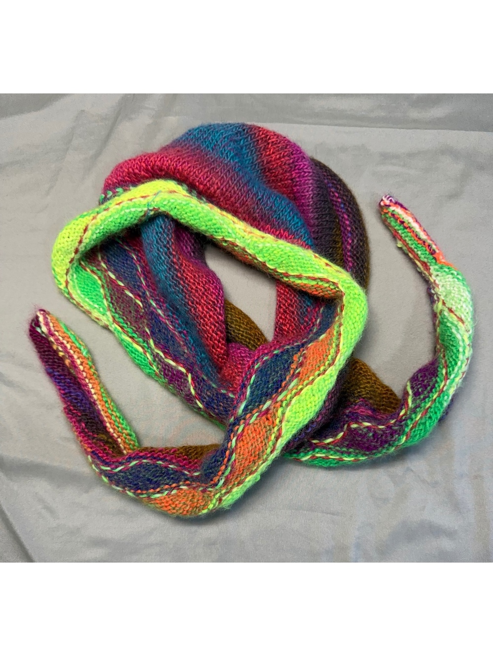Handmade Multicolor Knitted Scarf with Cable Knit Detail